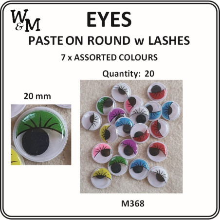 W&M Paste on Eyes Round with Lashes 20pc