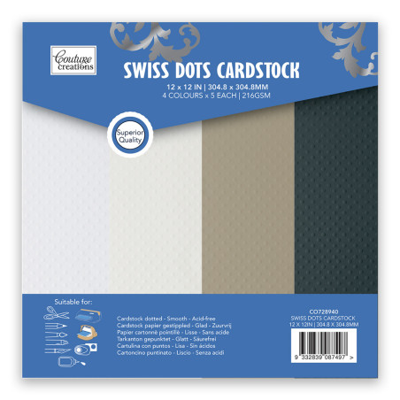 Couture Creations Swiss Dots Cardstock Pack - 4 Colours x 5 Each (20 Sheets)
