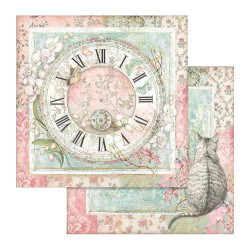 Stamperia Clock & Cat 12 X 12 Scrapbook Paper -  Orchids & Cats