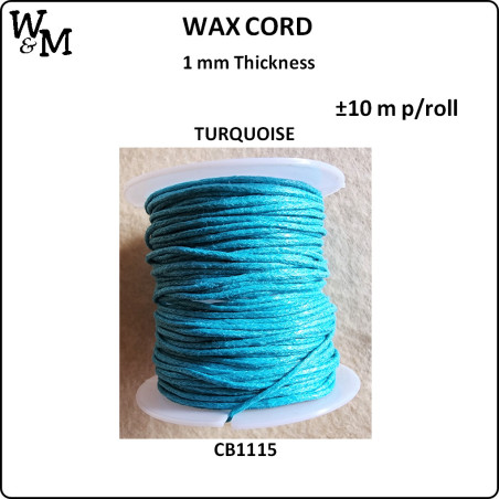 W&M Wax Cord Turquoise 10m P/Roll