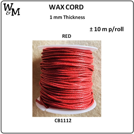 W&M Wax Cord - Red 10m P/Roll
