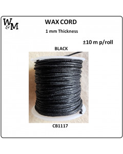 W&M Wax Cord Black 10m P/Roll