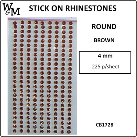 W&M Stick-On Rhinestones Brown 4mm