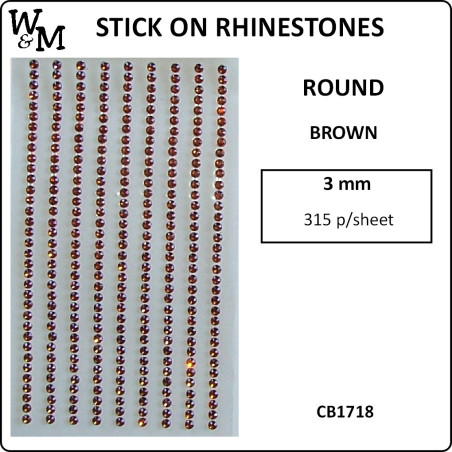 W&M Stick-On Rhinestones Brown 3mm