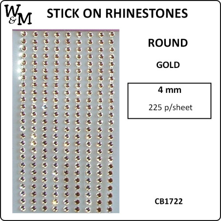 W&M Stick-on Rhinestones Gold 4mm
