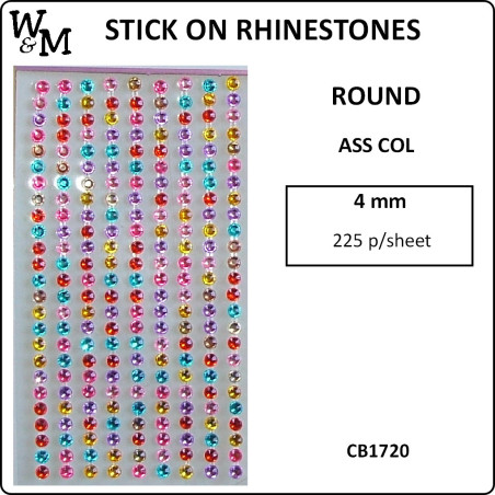 W&M Stick-On Rhinestones Mixed Colours 4mm
