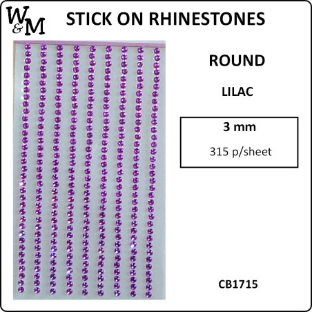 W&M Stick-On Rhinestones Lilac 3mm