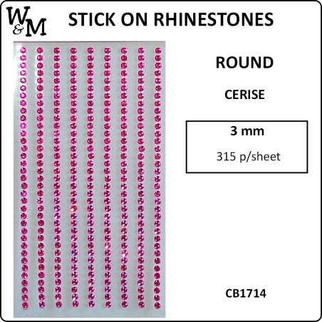W&M Stick-On Rhinestones Cerise 3mm