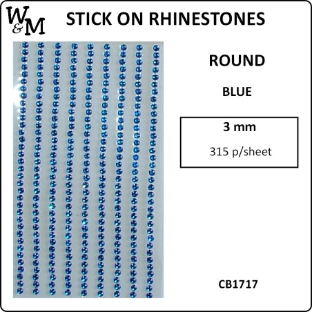 W&M Stick-On Rhinestones Blue 3mm
