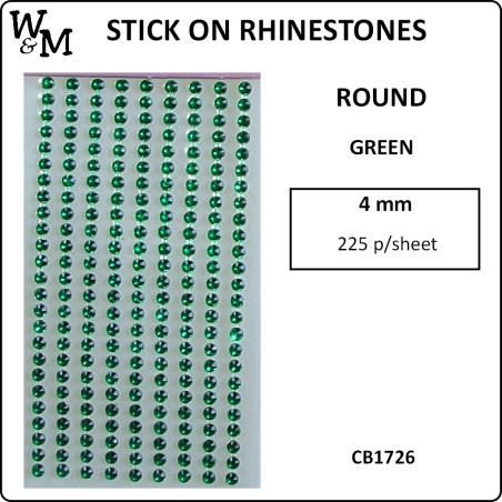 W&M Stick-On Rhinestones Green 4mm