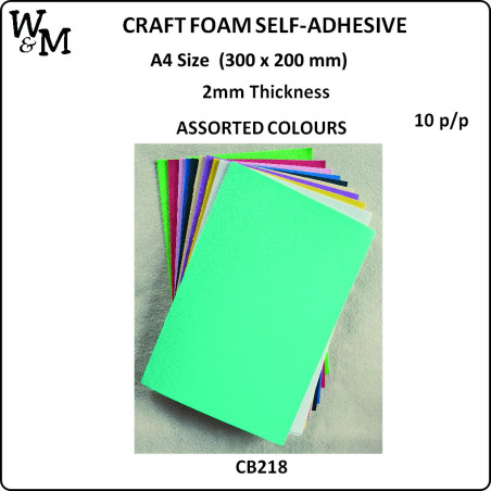 W&M Craft Foam Self/Adhesive Assorted Colours A4