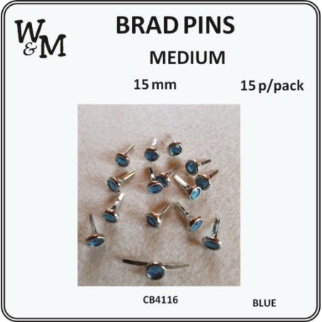 W&M Brads Pins Medium Blue 8mm 15pcs