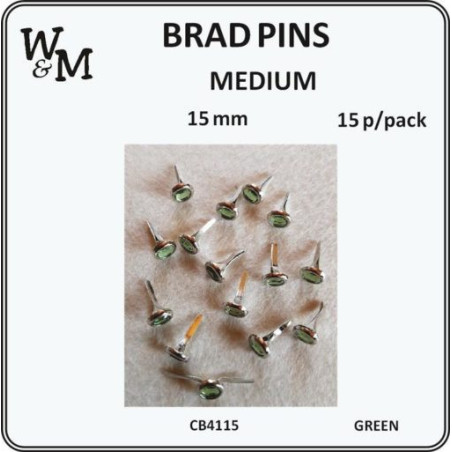 W&M Brads Pins Medium Green 8mm 15pcs