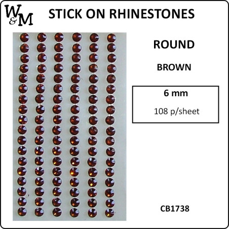W&M Stick-On Rhinestones Brown 6mm