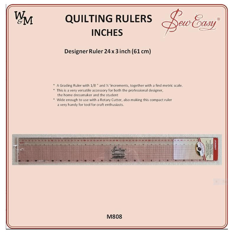 Sew Easy Ruler - Designer Rule (metric and imperial) Quilting - 24inch / 60cm