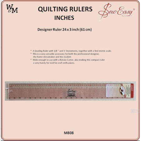 Sew Easy Ruler - Designer Rule (metric and imperial) Quilting - 24inch / 60cm