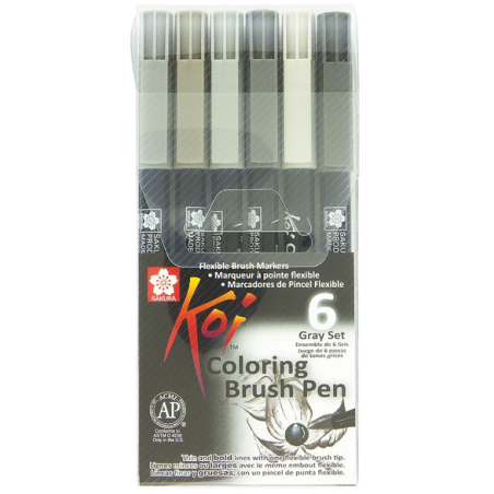 Sakura Koi Coloring Brush Pen 6 piece set Grey Color Shades