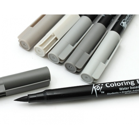 Sakura Koi Coloring Brush Pen 6 piece set Grey Color Shades