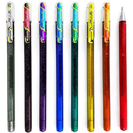 Pentel Hybrid - Dual Metallic Pens - Liquid Gel Rollerball Pens - K110 - Assorted Colours - Set of 8