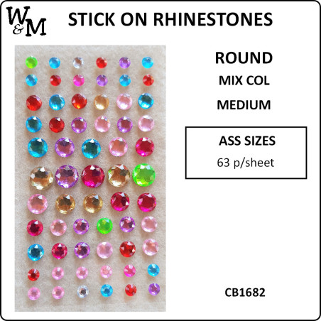 W&M Stick-on Rhinestones Mix Colours Round