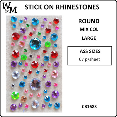 W&M Stick-On Rhinestones Round Colour Mixed Assorted
