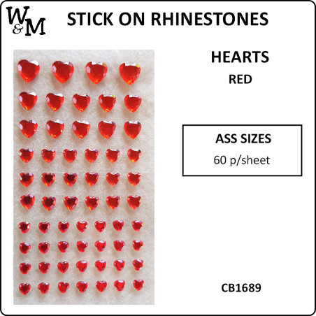 W&M Stick- on Rhinestones Hearts Red