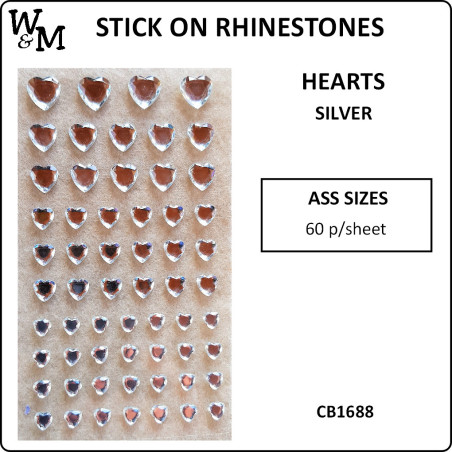 W&M Stick-on Rhinestones Hearts Silver