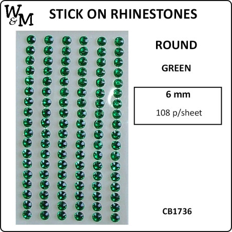 W&M Stick-On Rhinestones Green 6mm