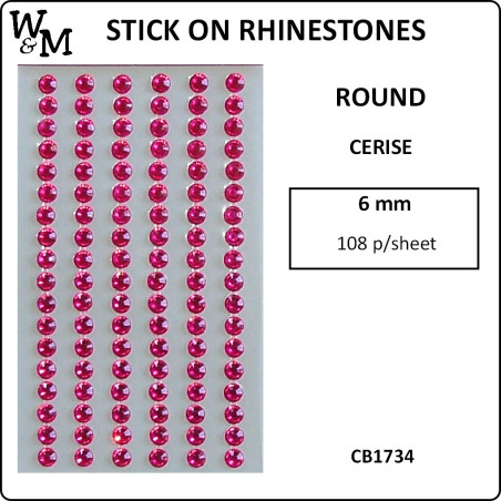 W&M Stick-On Rhinestones Cerise 6mm