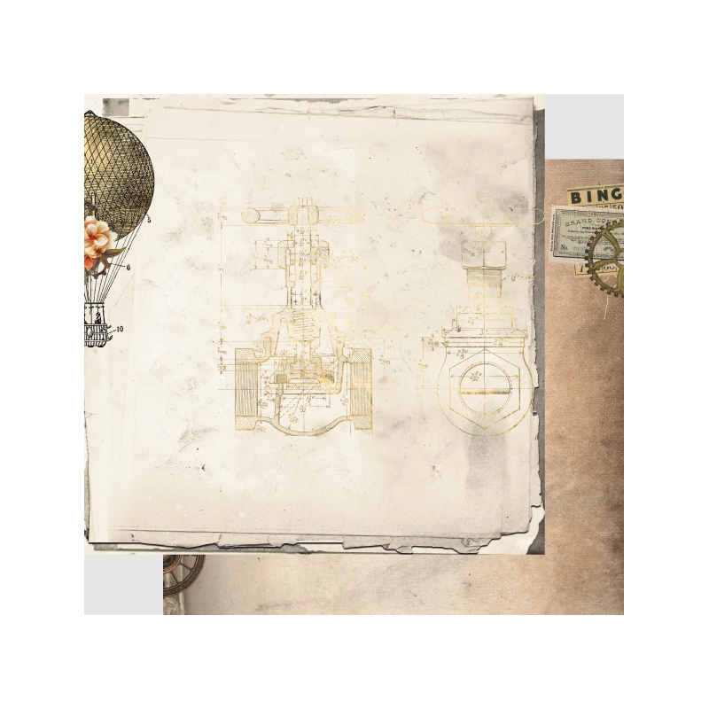 Uniquely Creative Steampunk Safari 12 x 12 Scrapbook Paper - Technical
