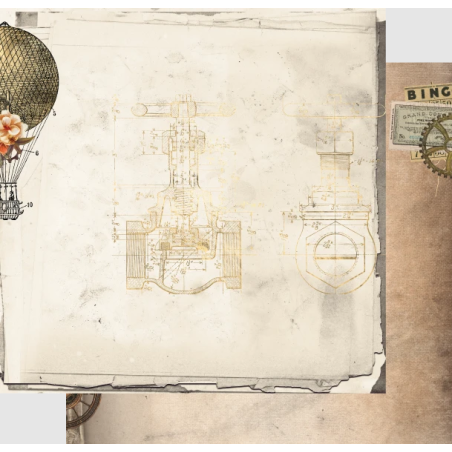 Uniquely Creative Steampunk Safari 12 x 12 Scrapbook Paper - Technical