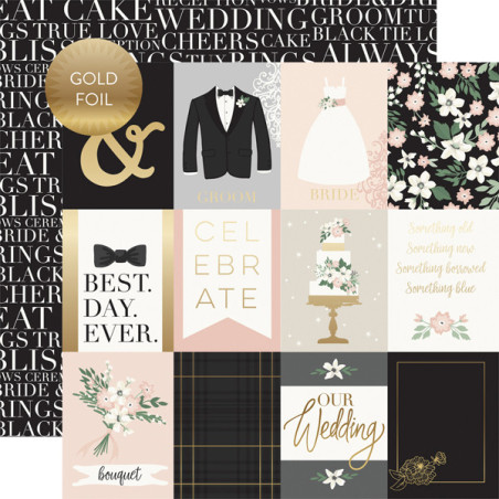Echo Park Wedding Day Paper - 3X4 Journaling Cards Gold-Foiled