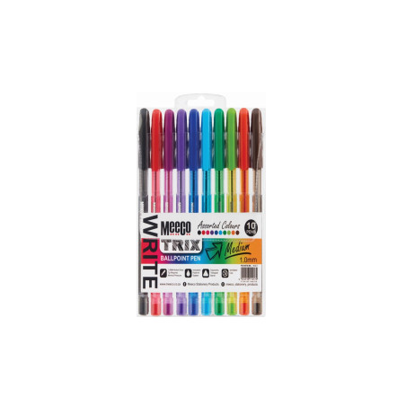 Meeco Trix Ballpoint Pen 1.0mm Wallet of 10 Assorted Colours
