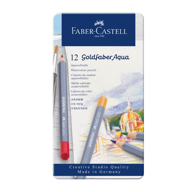Faber Castell Goldfaber Aqua Watercolor Pencils, Tin of 12