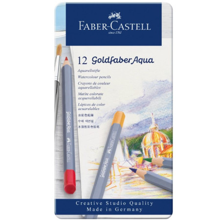 Faber Castell Goldfaber Aqua Watercolor Pencils, Tin of 12