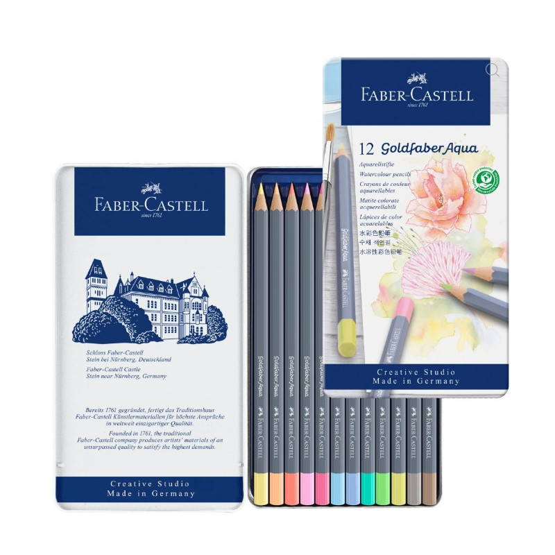 Faber Castell Goldfaber Aqua Watercolor Pencils, Pastels - Tin of 12