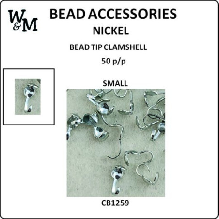 BEAD TIP CLAMSHELL SMALL Nickel 50 p/pack
