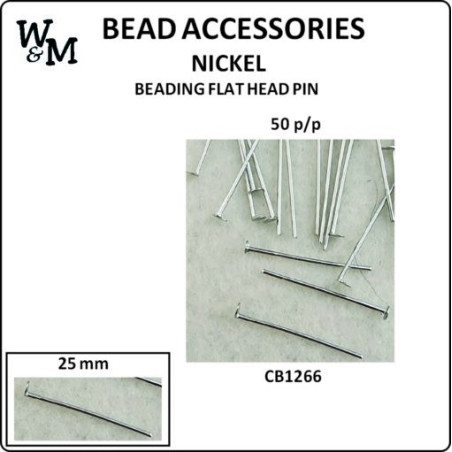 BEADING FLAT HEAD PIN 25mm Nickel 50 p/pack