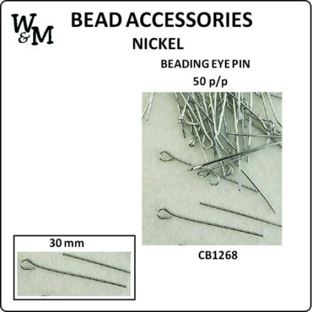BEADING EYE PIN 30mm Nickel 50 p/pack