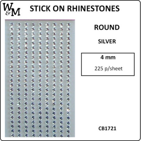 R/Stones Round Stick-On SILVER 4mm