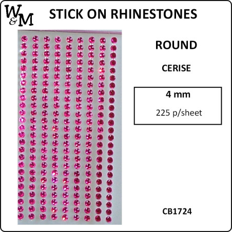 W&M Stick-On Rhinestones Cerise 4mm