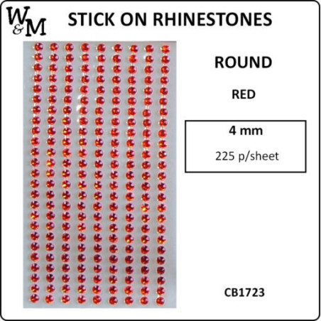 W&M Stick-On Rhinestones Red 4mm