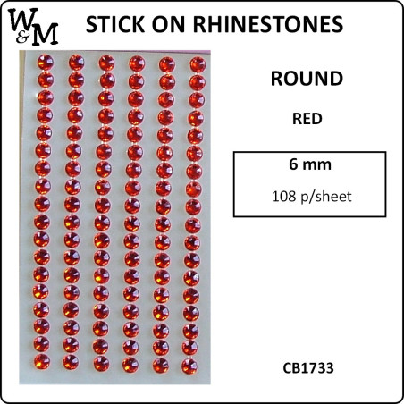 W&M Stick on Rhinestones Red 6mm