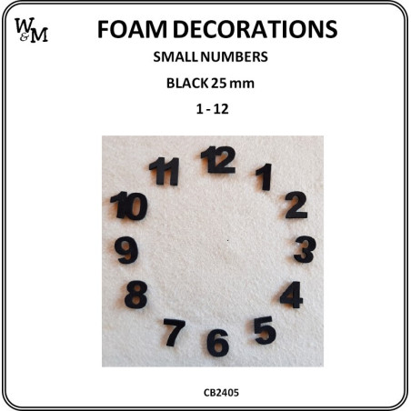 W&M Foam SMALL NUMBERS, BLACK 1 – 12, 25 mm