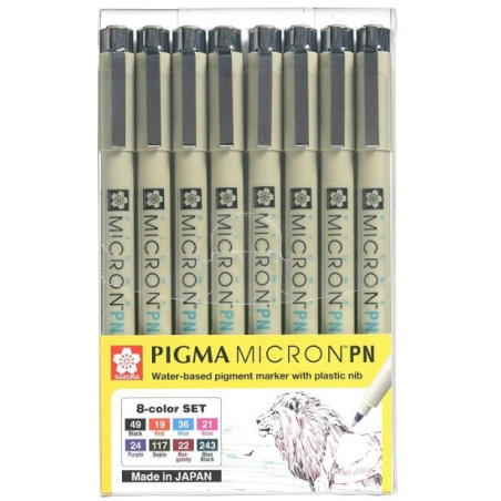 Sakura Pigma Micron Pens - Plastic Nib (PN) 8 color Set