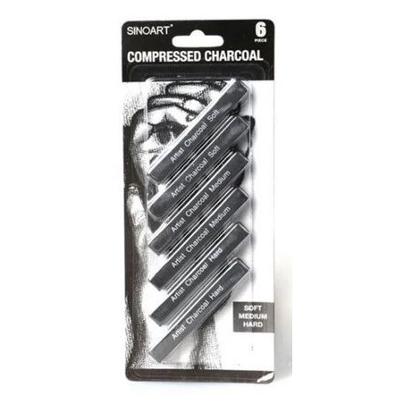 Compressed Charcoal Sticks 6pcs - Soft, Med & Hard