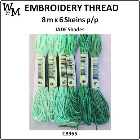 W&M Embroidery Thread JADE Shades 8m x 6 Skeins