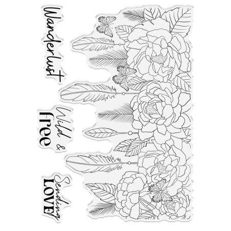 Crafter's Companion Bohemian Clear Stamps - Enchanting Floral Feather