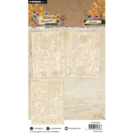 Studio Light Sweet Bee Memories Chipboard Elements - Plywood Florals & Grunge