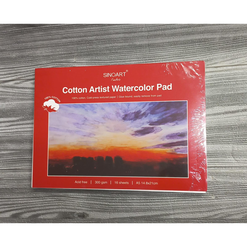 SinoArt Cotton Artist Watercolour Pad 300gsm 16 sheets 14.8 x 21cm A5